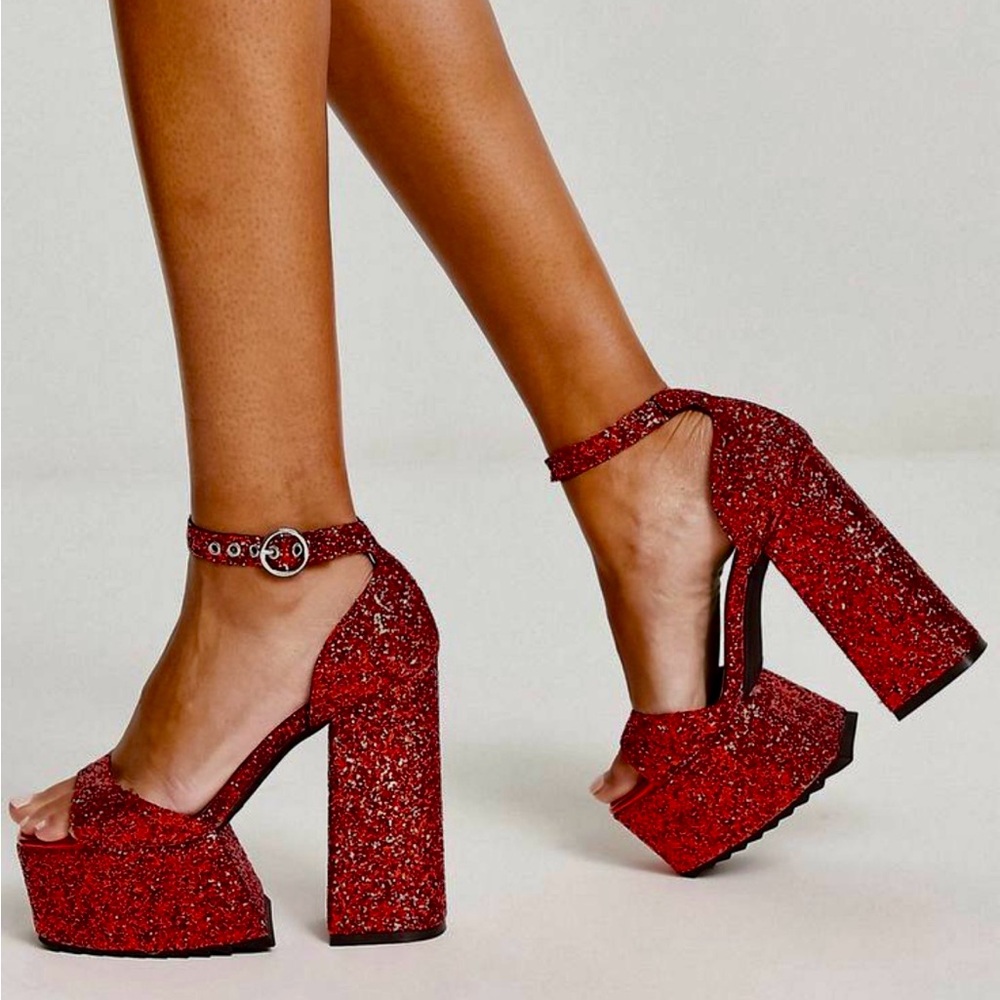 Lamoda Red Glitter Platform Heels